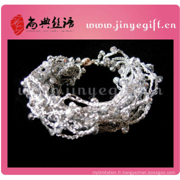 Bijoux de fil de mode tricoté Silver Strap Crystal Bead Spring Bracelet